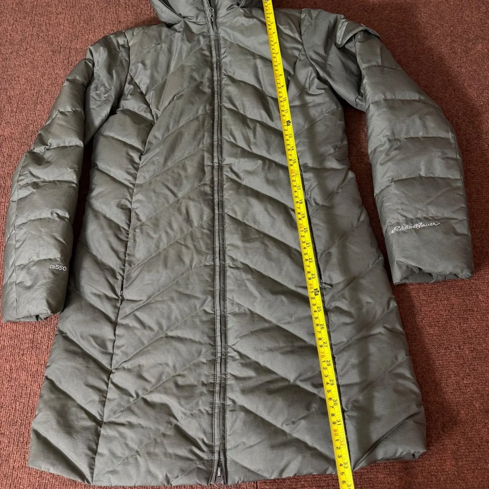 Eddie Bauer EB550 Down Parka Womens Small Olive Green Puffer Hooded Jacket Coat